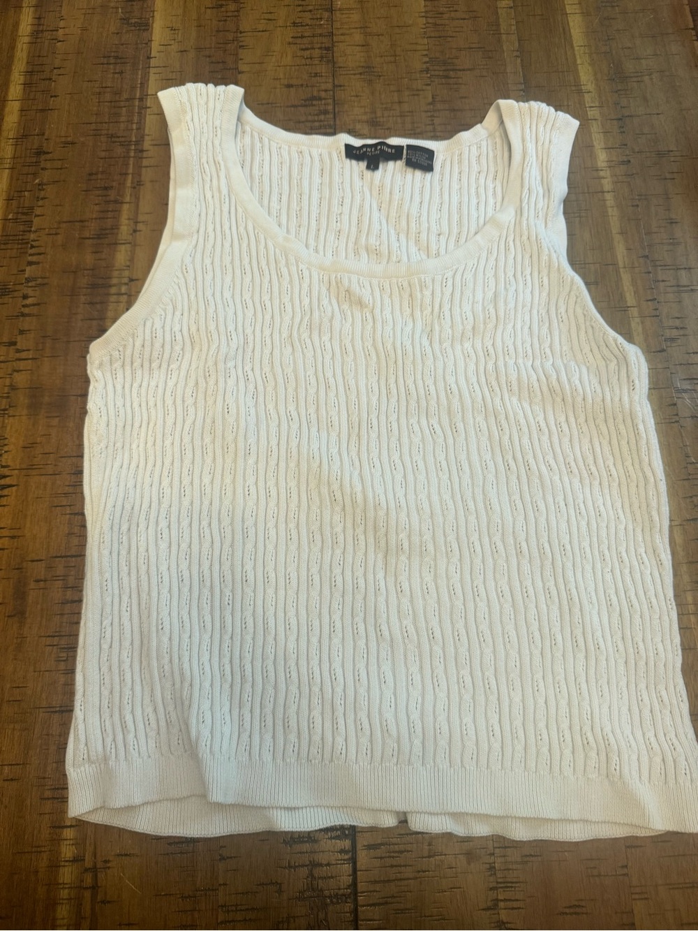 JEANNE PIERRE Large White Knit Cable Tank Top